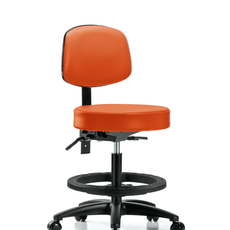 Vinyl Stool with Back - Medium Bench Height with Black Foot Ring & Casters in Orange Kist Trailblazer Vinyl - VMBST-RG-T0-BF-RC-8613