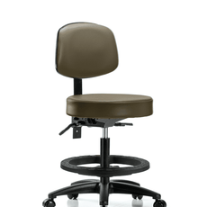 Vinyl Stool with Back - Medium Bench Height with Black Foot Ring & Casters in Marine Blue Supernova Vinyl - VMBST-RG-T0-BF-RC-8809