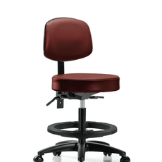 Vinyl Stool with Back - Medium Bench Height with Black Foot Ring & Casters in Taupe Supernova Vinyl - VMBST-RG-T0-BF-RC-8815