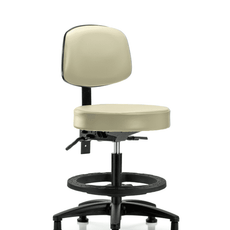 Vinyl Stool with Back - Medium Bench Height with Black Foot Ring & Stationary Glides in Adobe White Trailblazer Vinyl - VMBST-RG-T0-BF-RG-8501
