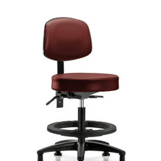 Vinyl Stool with Back - Medium Bench Height with Black Foot Ring & Stationary Glides in Taupe Supernova Vinyl - VMBST-RG-T0-BF-RG-8815