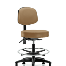 Vinyl Stool with Back - Medium Bench Height with Chrome Foot Ring & Stationary Glides in Taupe Trailblazer Vinyl - VMBST-RG-T0-CF-RG-8584