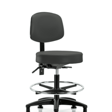 Vinyl Stool with Back - Medium Bench Height with Chrome Foot Ring & Stationary Glides in Charcoal Trailblazer Vinyl - VMBST-RG-T0-CF-RG-8605