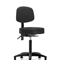 Vinyl Stool with Back - Medium Bench Height with Stationary Glides in Black Trailblazer Vinyl - VMBST-RG-T0-NF-RG-8540