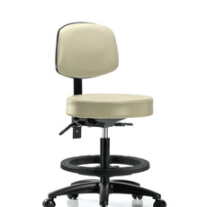 Vinyl Stool with Back - Medium Bench Height with Seat Tilt, Black Foot Ring, & Casters in Adobe White Trailblazer Vinyl - VMBST-RG-T1-BF-RC-8501