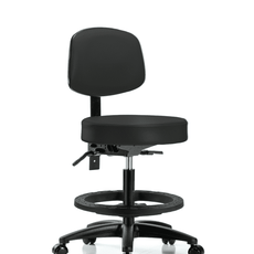 Vinyl Stool with Back - Medium Bench Height with Seat Tilt, Black Foot Ring, & Casters in Black Trailblazer Vinyl - VMBST-RG-T1-BF-RC-8540