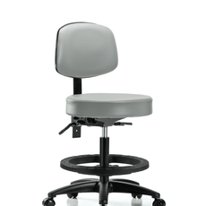Vinyl Stool with Back - Medium Bench Height with Seat Tilt, Black Foot Ring, & Casters in Dove Trailblazer Vinyl - VMBST-RG-T1-BF-RC-8567