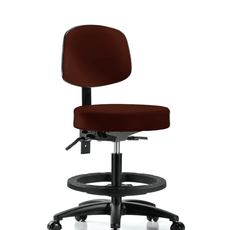 Vinyl Stool with Back - Medium Bench Height with Seat Tilt, Black Foot Ring, & Casters in Burgundy Trailblazer Vinyl - VMBST-RG-T1-BF-RC-8569