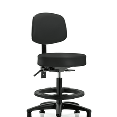 Vinyl Stool with Back - Medium Bench Height with Seat Tilt, Black Foot Ring, & Stationary Glides in Black Trailblazer Vinyl - VMBST-RG-T1-BF-RG-8540