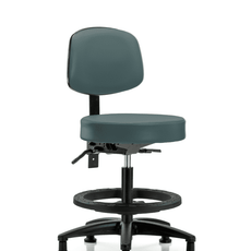 Vinyl Stool with Back - Medium Bench Height with Seat Tilt, Black Foot Ring, & Stationary Glides in Colonial Blue Trailblazer Vinyl - VMBST-RG-T1-BF-RG-8546