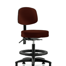 Vinyl Stool with Back - Medium Bench Height with Seat Tilt, Black Foot Ring, & Stationary Glides in Burgundy Trailblazer Vinyl - VMBST-RG-T1-BF-RG-8569