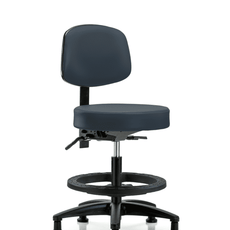 Vinyl Stool with Back - Medium Bench Height with Seat Tilt, Black Foot Ring, & Stationary Glides in Imperial Blue Trailblazer Vinyl - VMBST-RG-T1-BF-RG-8582
