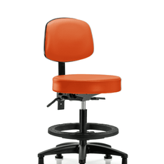 Vinyl Stool with Back - Medium Bench Height with Seat Tilt, Black Foot Ring, & Stationary Glides in Orange Kist Trailblazer Vinyl - VMBST-RG-T1-BF-RG-8613