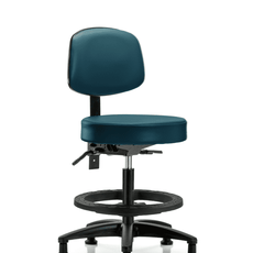 Vinyl Stool with Back - Medium Bench Height with Seat Tilt, Black Foot Ring, & Stationary Glides in Marine Blue Supernova Vinyl - VMBST-RG-T1-BF-RG-8801