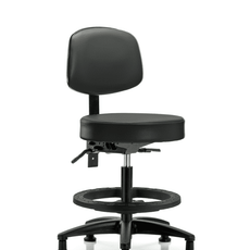 Vinyl Stool with Back - Medium Bench Height with Seat Tilt, Black Foot Ring, & Stationary Glides in Carbon Supernova Vinyl - VMBST-RG-T1-BF-RG-8823