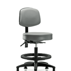 Vinyl Stool with Back - Medium Bench Height with Seat Tilt, Black Foot Ring, & Stationary Glides in Sterling Supernova Vinyl - VMBST-RG-T1-BF-RG-8840