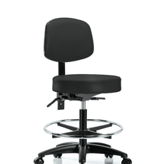Vinyl Stool with Back - Medium Bench Height with Seat Tilt, Chrome Foot Ring, & Casters in Black Trailblazer Vinyl - VMBST-RG-T1-CF-RC-8540