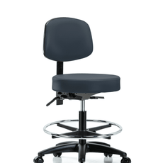 Vinyl Stool with Back - Medium Bench Height with Seat Tilt, Chrome Foot Ring, & Casters in Imperial Blue Trailblazer Vinyl - VMBST-RG-T1-CF-RC-8582