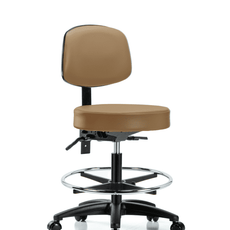 Vinyl Stool with Back - Medium Bench Height with Seat Tilt, Chrome Foot Ring, & Casters in Taupe Trailblazer Vinyl - VMBST-RG-T1-CF-RC-8584