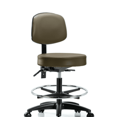 Vinyl Stool with Back - Medium Bench Height with Seat Tilt, Chrome Foot Ring, & Casters in Marine Blue Supernova Vinyl - VMBST-RG-T1-CF-RC-8809