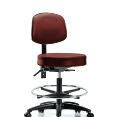 Vinyl Stool with Back - Medium Bench Height with Seat Tilt, Chrome Foot Ring, & Casters in Taupe Supernova Vinyl - VMBST-RG-T1-CF-RC-8815
