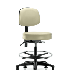 Vinyl Stool with Back - Medium Bench Height with Seat Tilt, Chrome Foot Ring, & Stationary Glides in Adobe White Trailblazer Vinyl - VMBST-RG-T1-CF-RG-8501