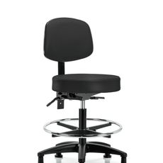 Vinyl Stool with Back - Medium Bench Height with Seat Tilt, Chrome Foot Ring, & Stationary Glides in Black Trailblazer Vinyl - VMBST-RG-T1-CF-RG-8540