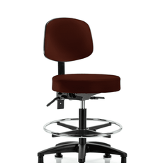 Vinyl Stool with Back - Medium Bench Height with Seat Tilt, Chrome Foot Ring, & Stationary Glides in Burgundy Trailblazer Vinyl - VMBST-RG-T1-CF-RG-8569