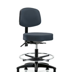 Vinyl Stool with Back - Medium Bench Height with Seat Tilt, Chrome Foot Ring, & Stationary Glides in Imperial Blue Trailblazer Vinyl - VMBST-RG-T1-CF-RG-8582