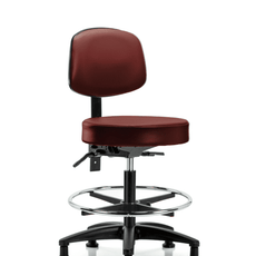 Vinyl Stool with Back - Medium Bench Height with Seat Tilt, Chrome Foot Ring, & Stationary Glides in Taupe Supernova Vinyl - VMBST-RG-T1-CF-RG-8815