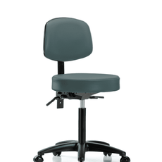 Vinyl Stool with Back - Medium Bench Height with Seat Tilt & Casters in Colonial Blue Trailblazer Vinyl - VMBST-RG-T1-NF-RC-8546