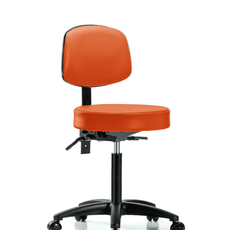 Vinyl Stool with Back - Medium Bench Height with Seat Tilt & Casters in Orange Kist Trailblazer Vinyl - VMBST-RG-T1-NF-RC-8613