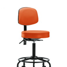Vinyl Stool with Back - Medium Bench Height with Round Tube Base & Casters in Orange Kist Trailblazer Vinyl - VMBST-RT-T0-RC-8613