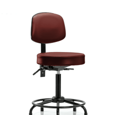 Vinyl Stool with Back - Medium Bench Height with Round Tube Base & Stationary Glides in Taupe Supernova Vinyl - VMBST-RT-T0-RG-8815