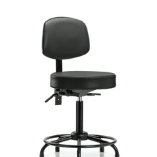 Vinyl Stool with Back - Medium Bench Height with Round Tube Base & Stationary Glides in Carbon Supernova Vinyl - VMBST-RT-T0-RG-8823