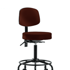 Vinyl Stool with Back - Medium Bench Height with Round Tube Base, Seat Tilt, & Casters in Burgundy Trailblazer Vinyl - VMBST-RT-T1-RC-8569