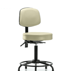 Vinyl Stool with Back - Medium Bench Height with Round Tube Base, Seat Tilt, & Stationary Glides in Adobe White Trailblazer Vinyl - VMBST-RT-T1-RG-8501