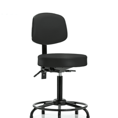 Vinyl Stool with Back - Medium Bench Height with Round Tube Base, Seat Tilt, & Stationary Glides in Black Trailblazer Vinyl - VMBST-RT-T1-RG-8540