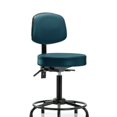 Vinyl Stool with Back - Medium Bench Height with Round Tube Base, Seat Tilt, & Stationary Glides in Marine Blue Supernova Vinyl - VMBST-RT-T1-RG-8801