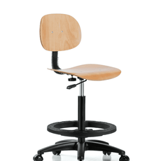 Wood Chair - High Bench Height with Black Foot Ring & Casters - WHBCH-RG-BF-RC