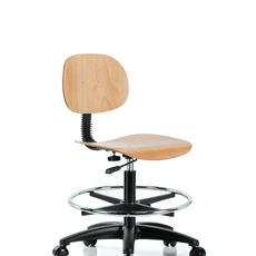 Wood Chair - Medium Bench Height with Chrome Foot Ring & Casters - WMBCH-RG-CF-RC