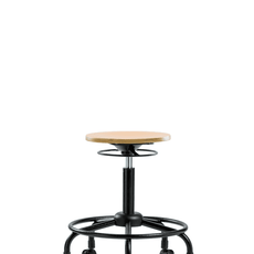 Wood Stool - Medium Bench Height with Round Tube Base & Casters - WMBSO-RT-RC