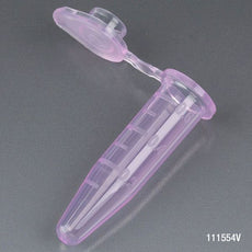 Microcentrifuge Tube, 0.5mL, PP, Attached Snap Cap, Graduated, Violet, Certified: Rnase, Dnase and Pyrogen Free, 500/Stand Up Zipper Closure Bag-111554V