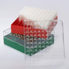BioBOX 100, for 1.0mL and 2.0mL Internal Threaded CryoCLEAR vials, Polycarbonate (PC), Holds 100 vials (10x10 format), Printed Lid, Pack Includes a CryoClear Tube Picker, GREEN-3050G
