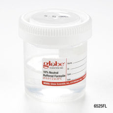 Pre-Filled Container with Click Close Lid: Tite-Rite, 90mL (3oz), Wide Mouth, PP, Filled with 45mL of 10% Neutral Buffered Formalin, Attached Hazard Label, 24/Box, 4 Boxes/Unit-6525FL