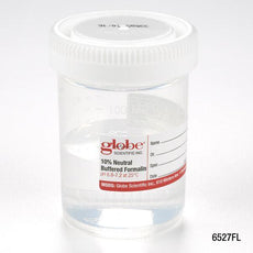 Pre-Filled Container with Click Close Lid: Tite-Rite, 120mL (4oz), PP, Filled with 60mL of 10% Neutral Buffered Formalin, Attached Hazard Label, 24/Box, 4 Boxes/Unit-6527FL