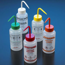 Wash bottle, Distilled Water, 500mL, LDPE,multi-lingual,round,white, GHS Labeled-WGW601PML-GHS-1