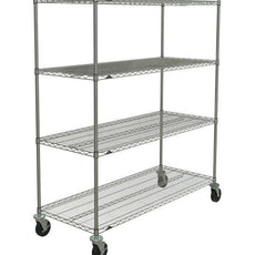 Metro N566BBR Super Erecta 4-Shelf Industrial Wire Shelving Stem Caster Cart, Brite, 24" x 60" x 67.875"