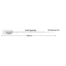 Transfer pipette- 3ml- short bulb- graduated to 1mL- non-sterile- bulk pack- 250/pk-P4117-00
