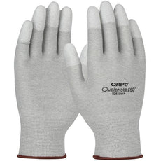 Seamless Knit Nylon/Carbon Fiber Electrostatic Dissipative (ESD) Glove with Polyurethane Coated Grip on Fingertips, Gray, X-Small - TDESDNYXS